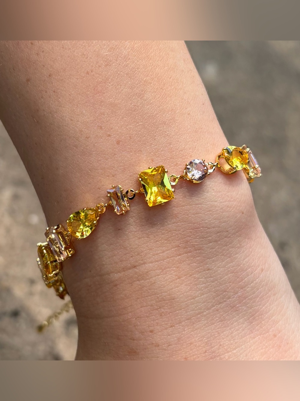 Gold Y2K Multi Shape Western Yellow Peach Coquette Crystal Tennis Bracelet